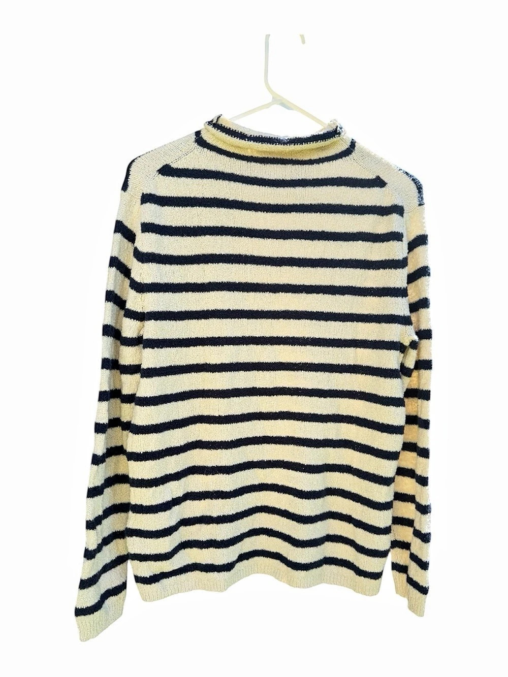 J.Crew Striped Cozy Rollneck Mockneck Pullover Sweater Knit Cream Navy Size S
